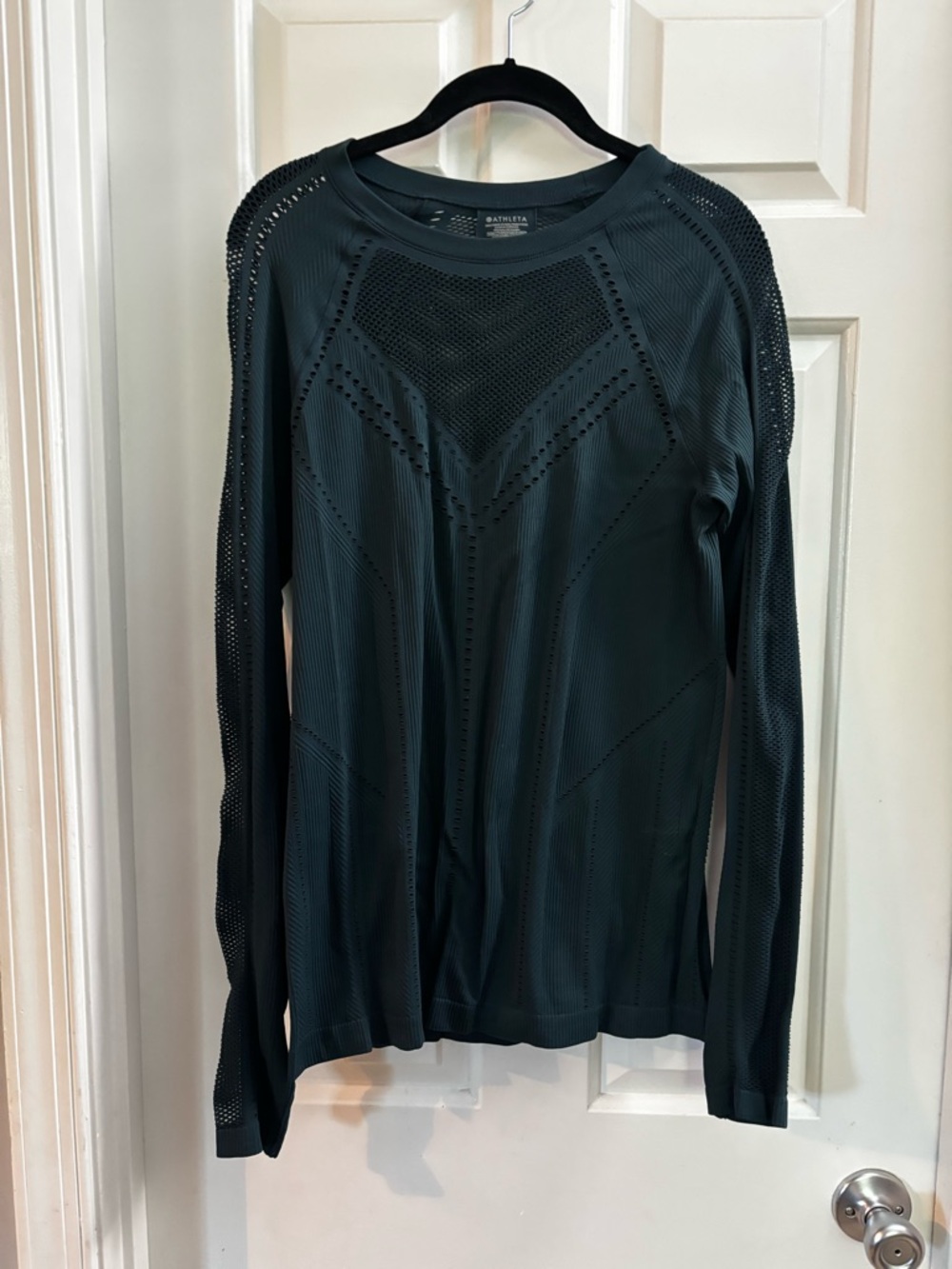 Athleta Black Long Sleeve Perforated Seamless Active Top